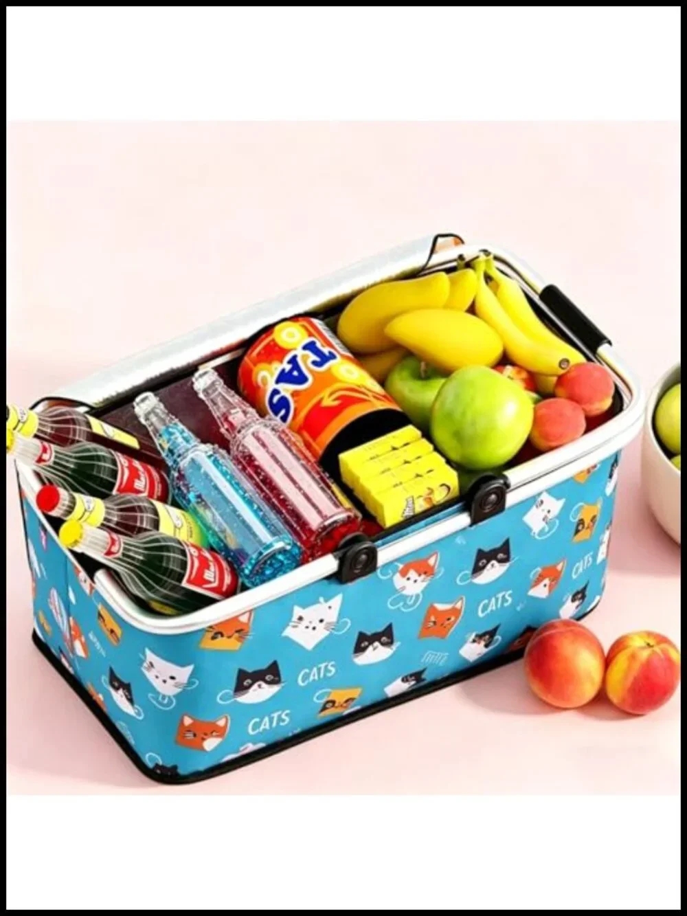 Insulated Collapsible Picnic Basket Grocery Bag with Aluminum Frame, Leak-Proof